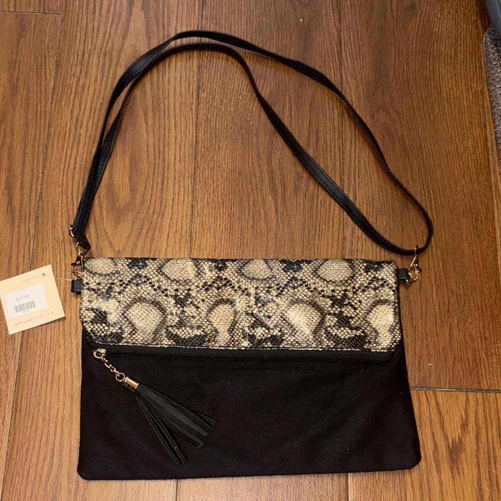 Stylish Black and Snake Print Women's Bag